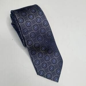 Pronto Uomo Narrow Blue Gray Medallion Tie
